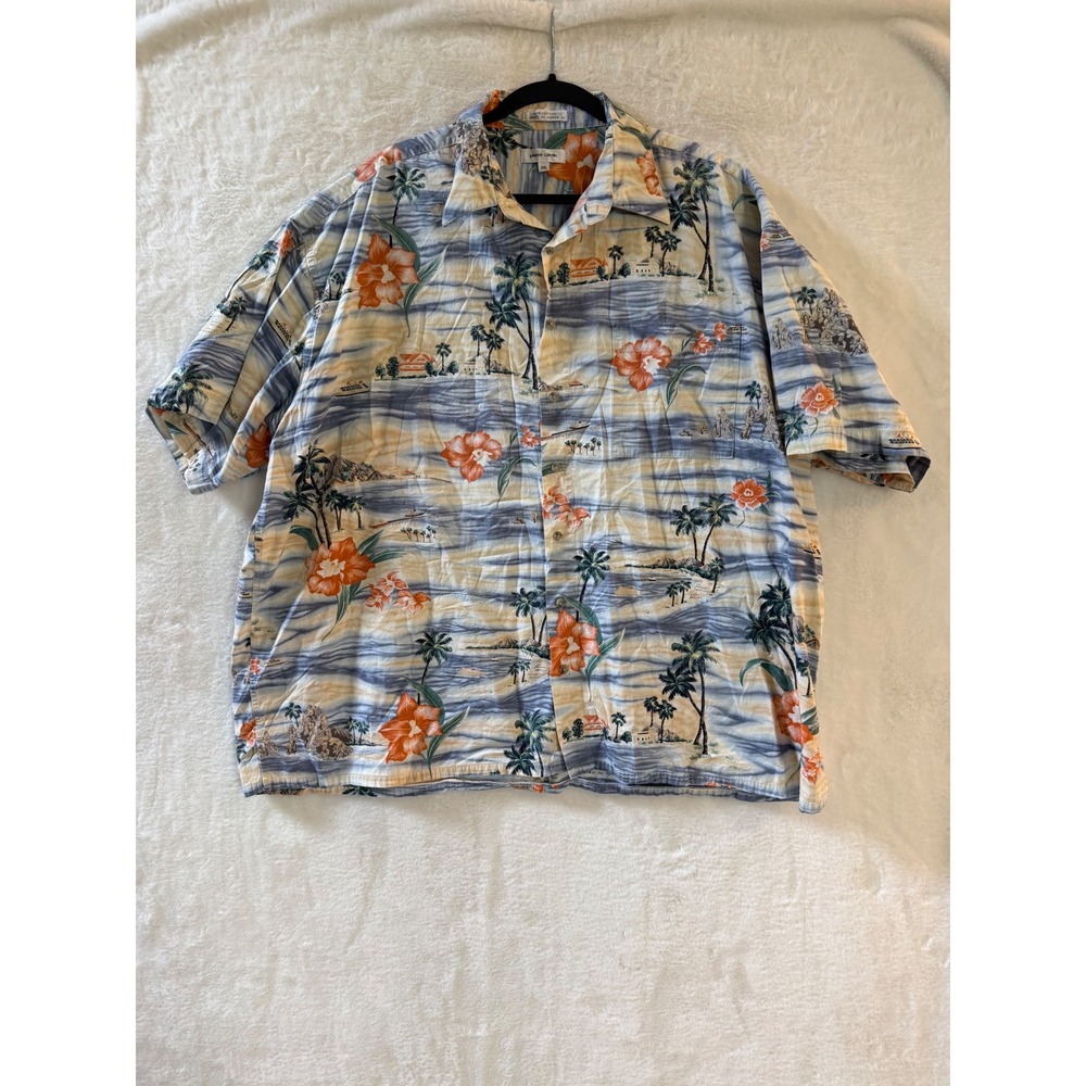 Pierre Cardin Mens 2XL Tropical Hibiscus Island Print Cotton Button Down Shirt